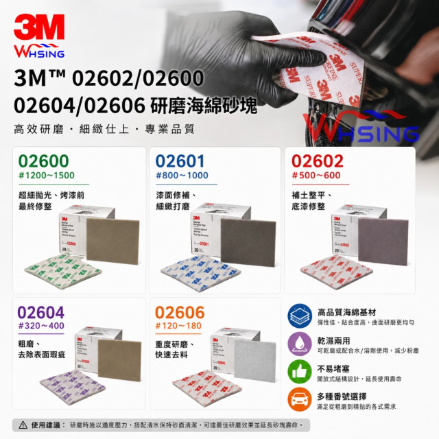 （20片/盒）3M™02600 /02601/02602/020604/020606系列研磨海綿砂塊