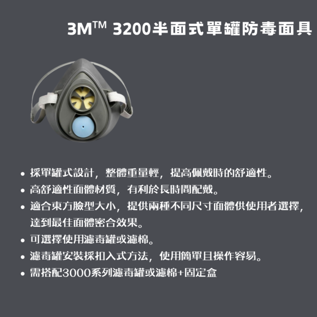 3M 3200半面式單罐防毒面具