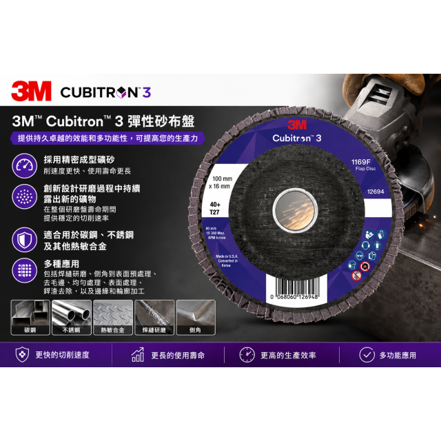 3M™ Cubitron™ 3 平面砂布輪 1169F   10片